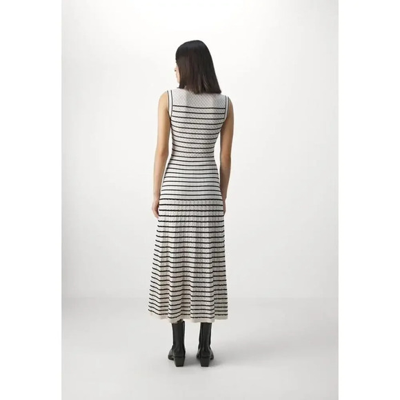 Sandro Molina White Striped Sleeveless Buttoned V Neck Knit Midi Dress Sz 36 - Picture 10 of 16